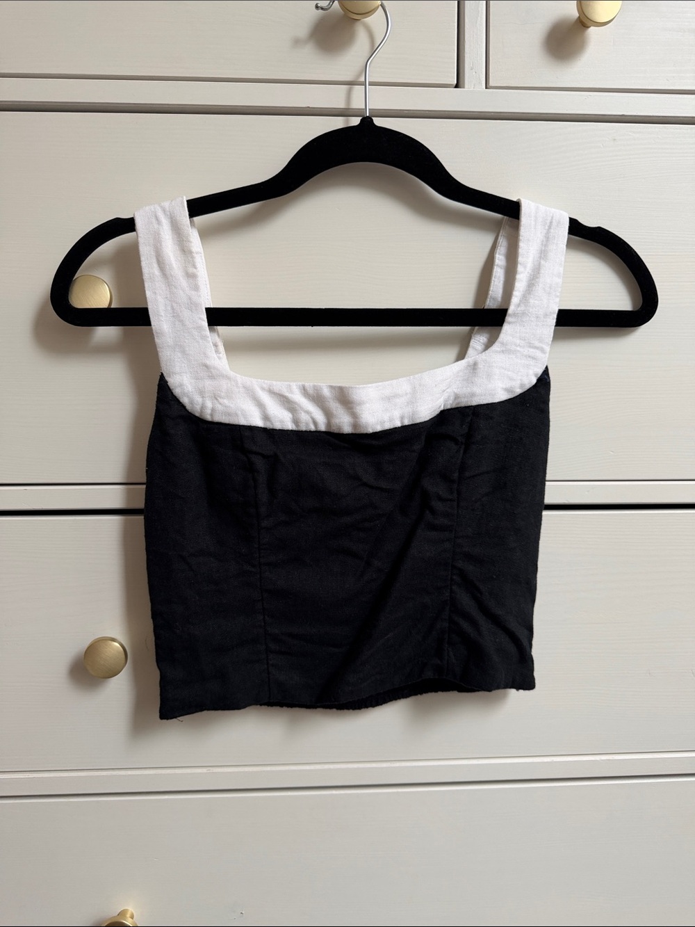 Black & White Square Neck Cropped Tank Top
